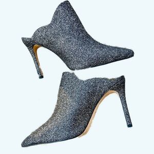 Gianni Bini Agnissa Silver Sparkling Glitter Scallop Mule Boot Shoes 9.5 M